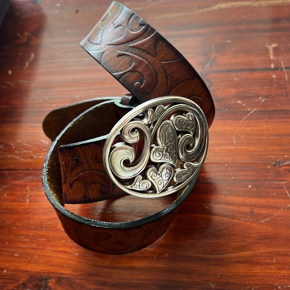 Brighton Love Carnival Leather Belt w/Heart Buckle Sz 36 - Picture 2 of 7